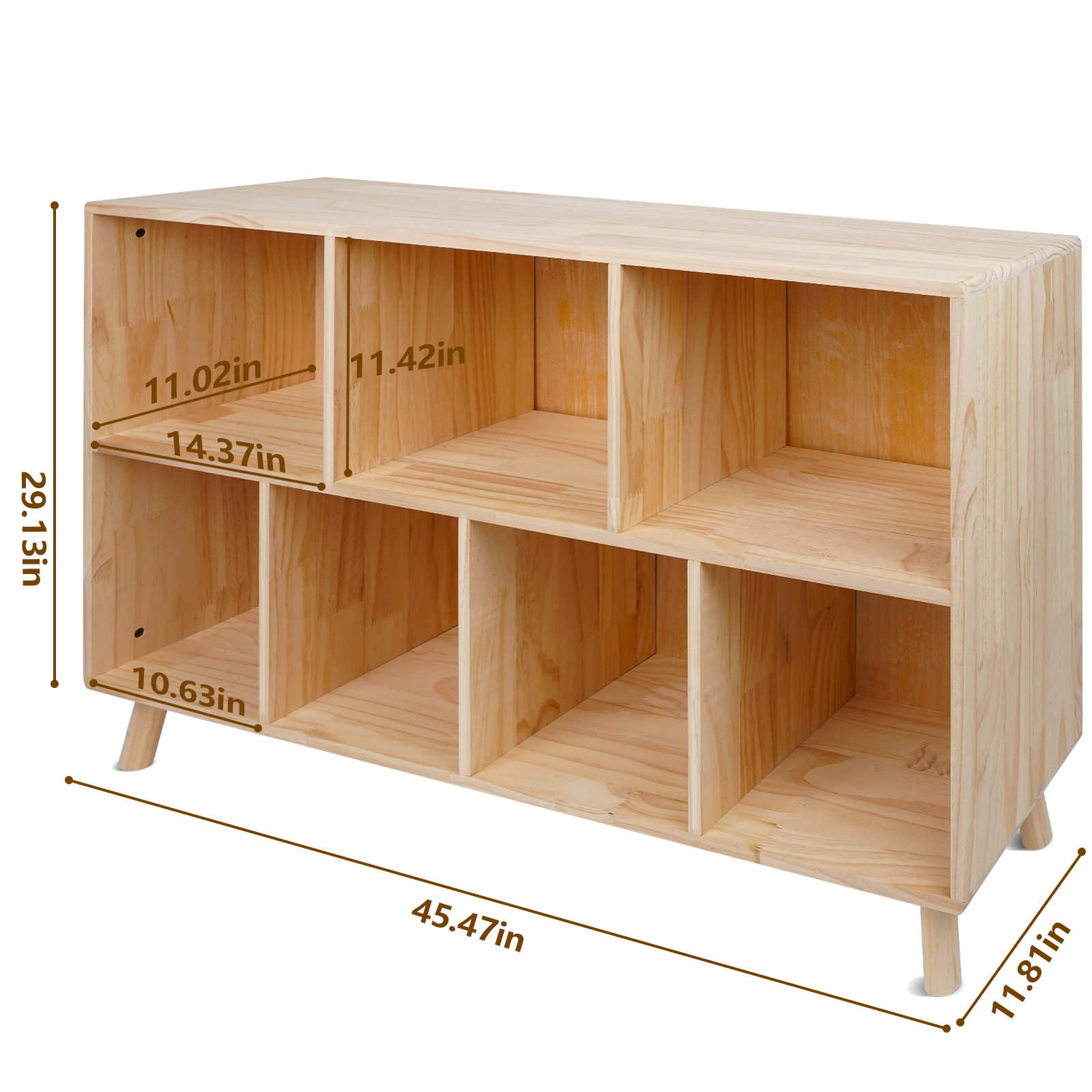 Solid Pine Wood 7-Compartment Storage Cabinet 45.5"L*29.1"H for Books/Toys/Home gallery