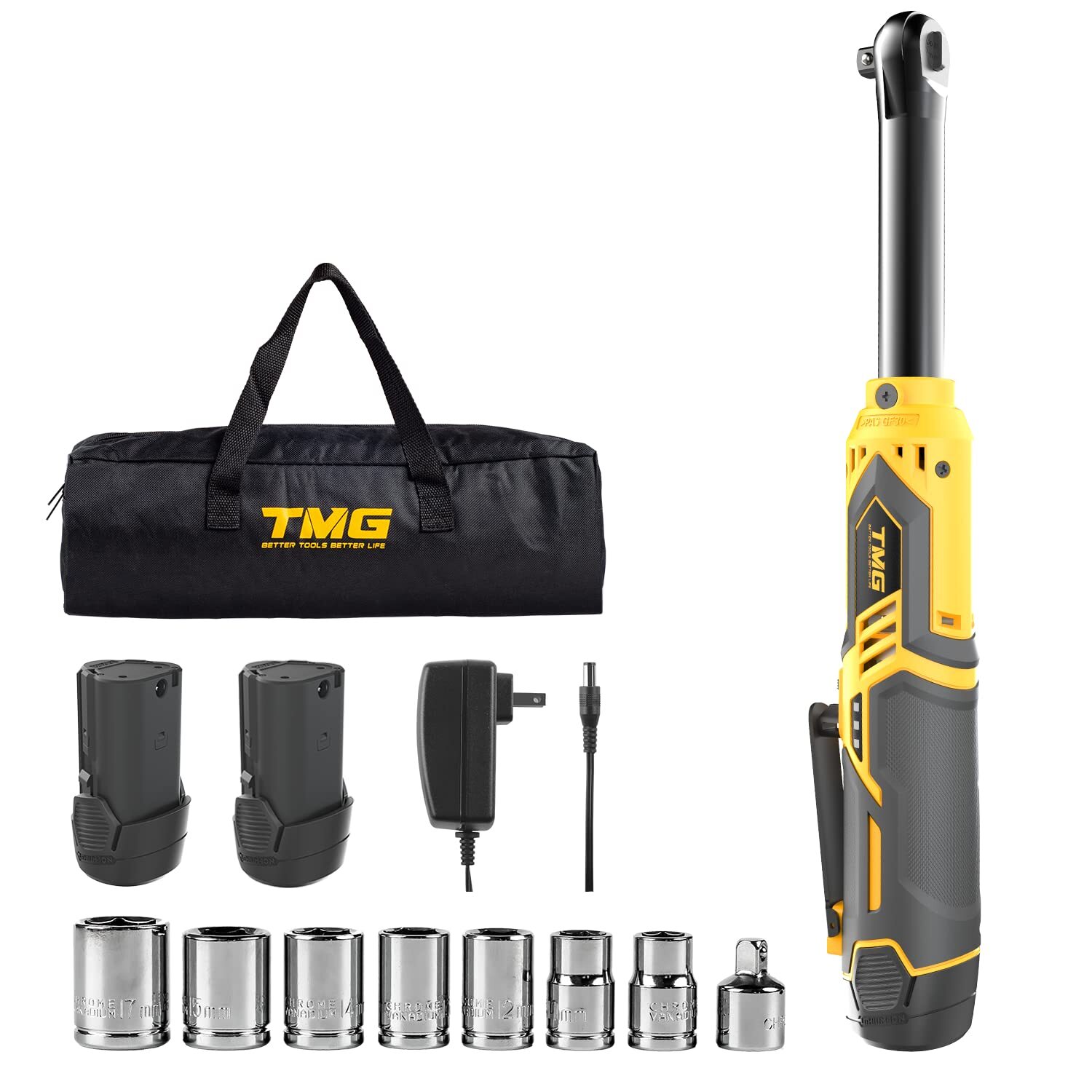Extended Cordless Electric Ratchet Wrench 3/8" 40 Ft-lbs 12V Long Reach 7 Socket gallery