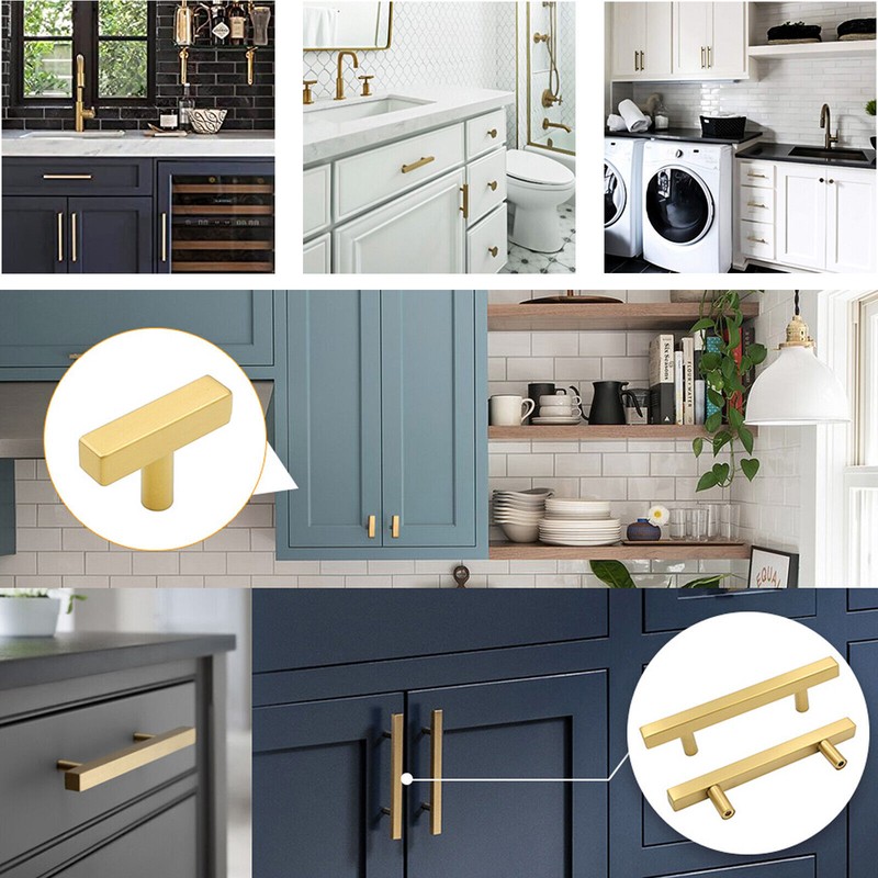 20Pcs T Bar Pull Gold Handles Solid Steel Kitchen Cabinet Hardware Modern Pulls gallery
