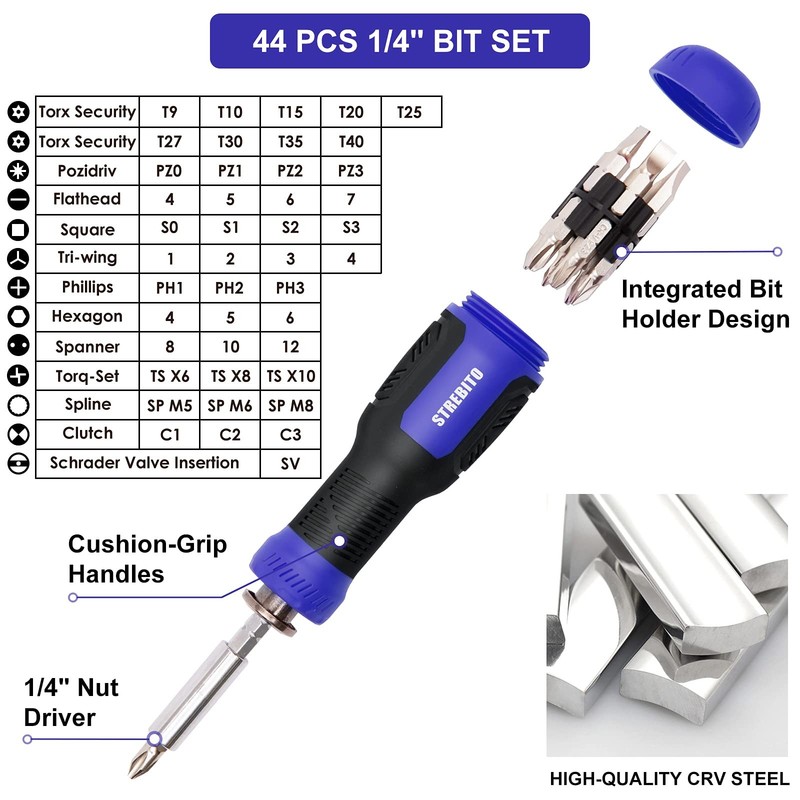 STREBITO Precision Screwdriver Set 191 Piece Multi Bit Screwdriver 1/4 Inch Nut gallery