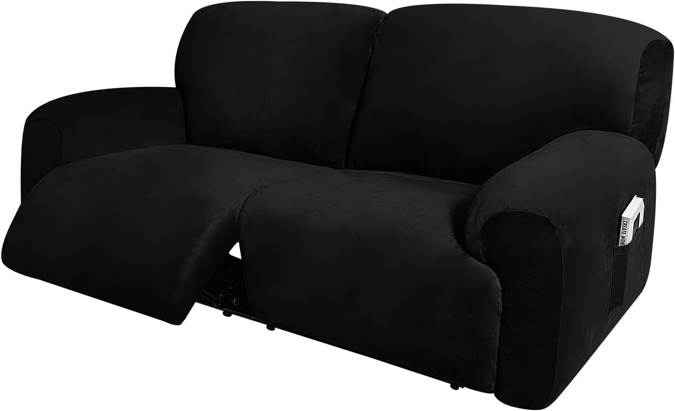 Extra Wide 75-100" 2 Seater Reclining Sofa Slipcover,Velvet Stretch 6-Piece,Soft gallery