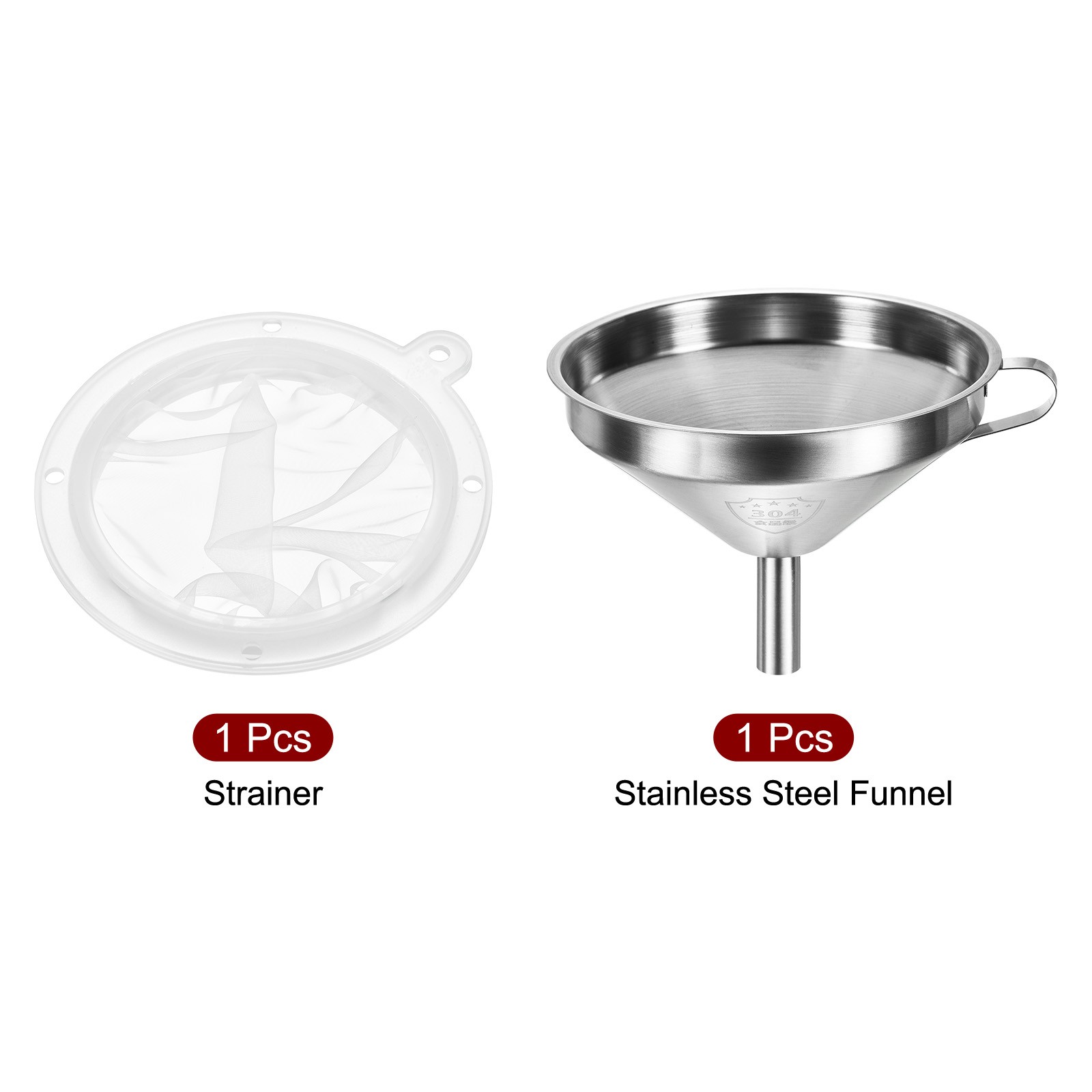 5.9" Dia Stainless Steel Kitchen Funnel with 100 Mesh Strainer White Silver Tone gallery