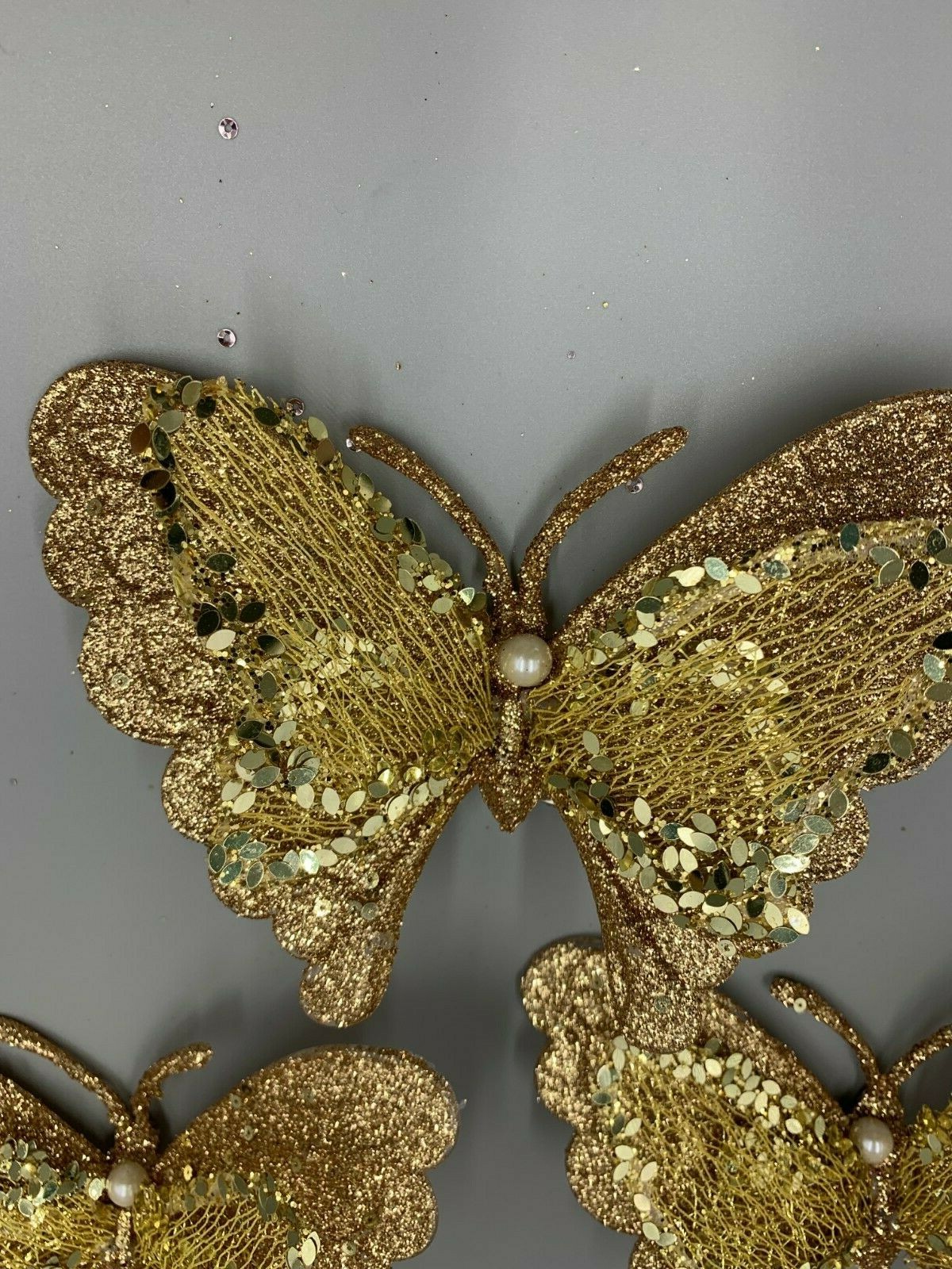 Holiday Time Clip On Butterfly Whimsical Ornament Gold Glitter H06175 S/3 #C254 gallery