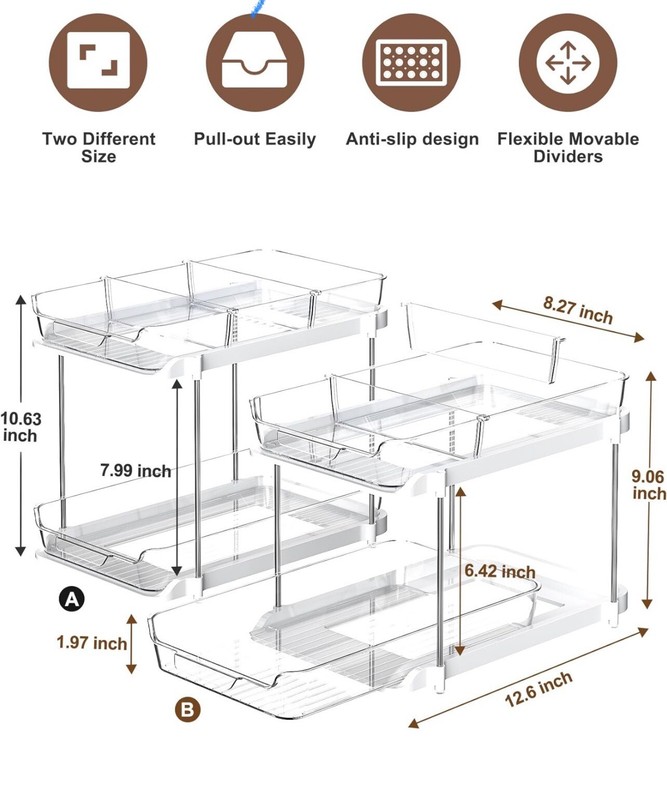 2 Pack Stackable 2-Tier Under Sink Cabinet Organizer with sliding storage drawer gallery