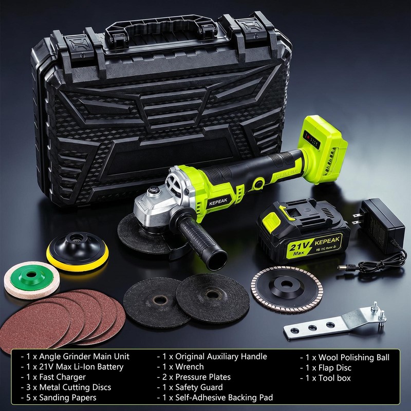 21V Cordless Angle Grinder Kit Handheld Cut Off Tool Brushless Motor w/ Battery gallery