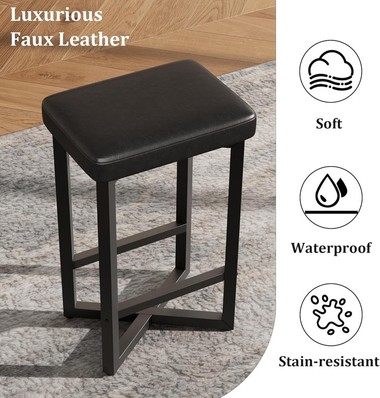 2X Backless Bar Stools Upholstered PU Leather Seat with Metal X-Frame&Footrest gallery