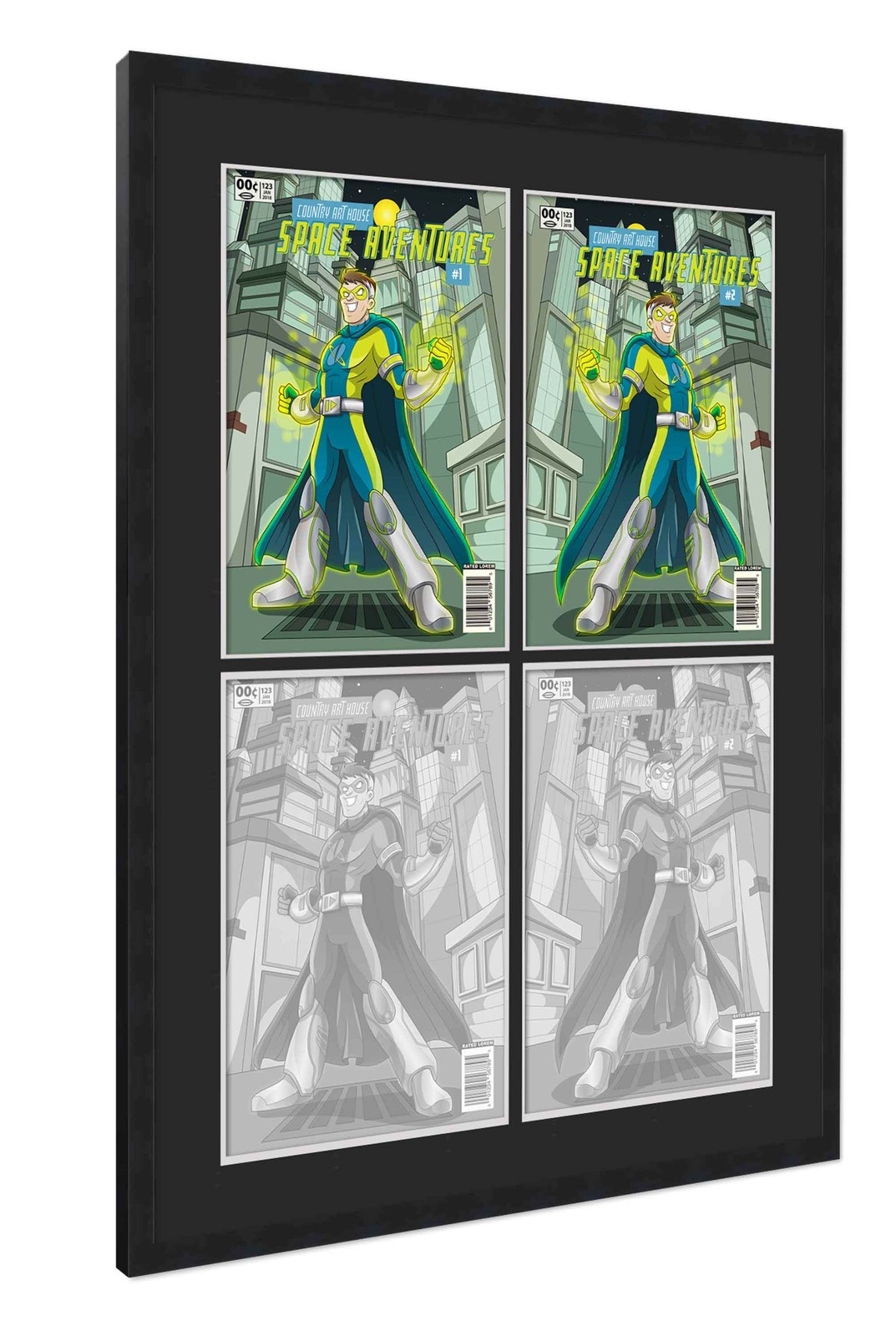 Black Comic Book Frame W/ Black Mat For 4 Current Era Comics in a 2x2 Grid gallery