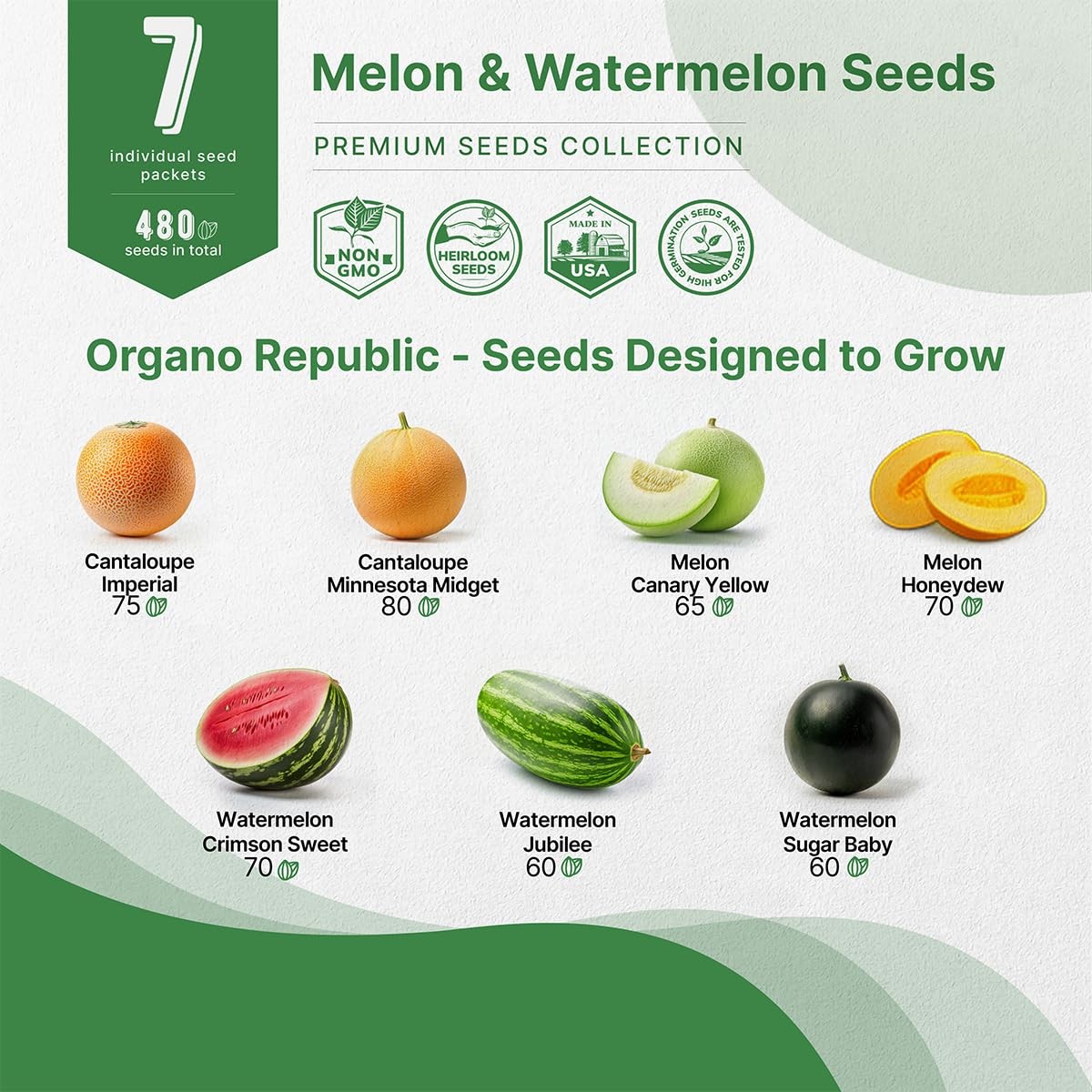 7 Melon & Watermelon Seeds Variety Pack 480+ Non-GMO Heirloom Fruit Seeds for... gallery