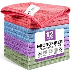 Microfiber Cleaning Cloth 12 Pack Assorted Color Cleaning Rags for Housekeeping