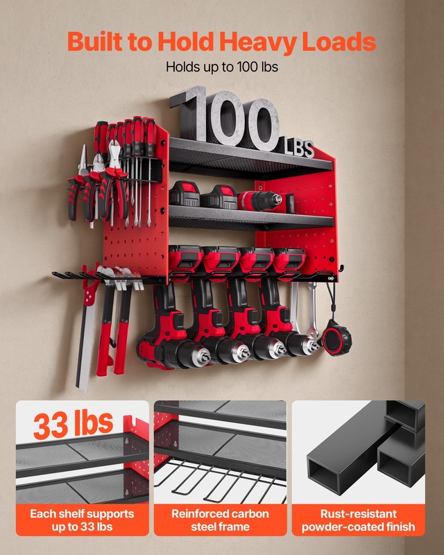 VEVOR Power Tool Organizer Wall Mount 3-Layer Drill Storage Rack 4 Drill Holders gallery