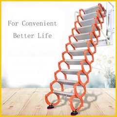 Orange Wall Mounted Collapsible Folding Ladder Loft Stairs 27.6*27.6 in Max9.8ft