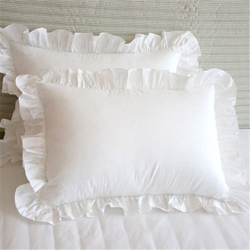 White Edge Ruffle Full/Queen Size Pillow Shams Long-Staple Egyptian Cotton Ho gallery