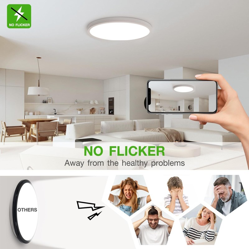 2 Pack 12 Inch LED Flush Mount Ceiling Light Fixture, 24 W 2640LM,Dimmable CC... gallery