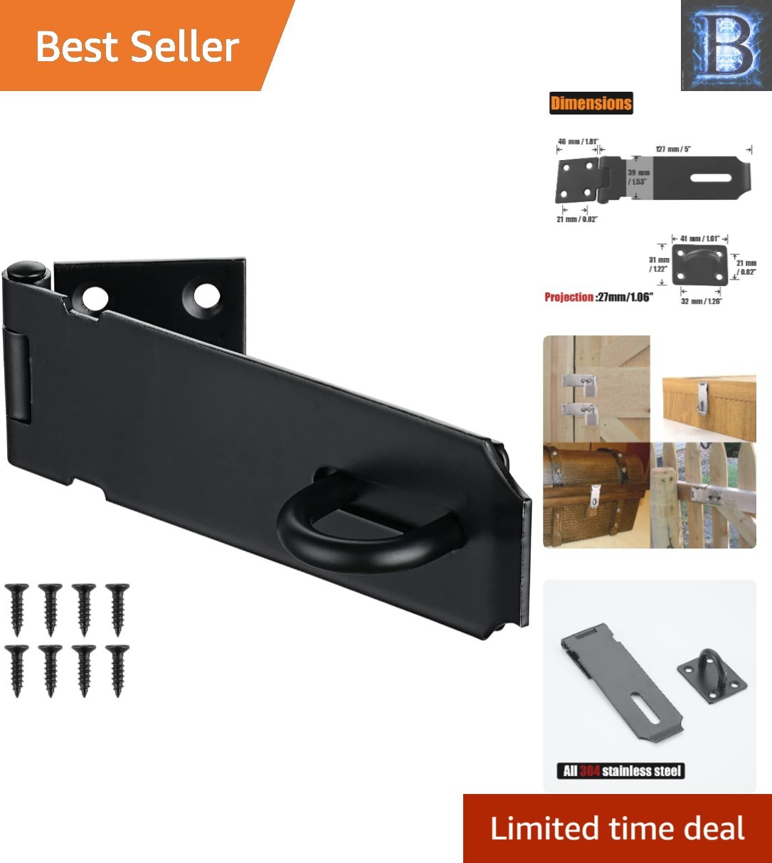 Matte Black 5 Inch Door Hasp Latch Lock - Easy Installation, Strong Protection gallery