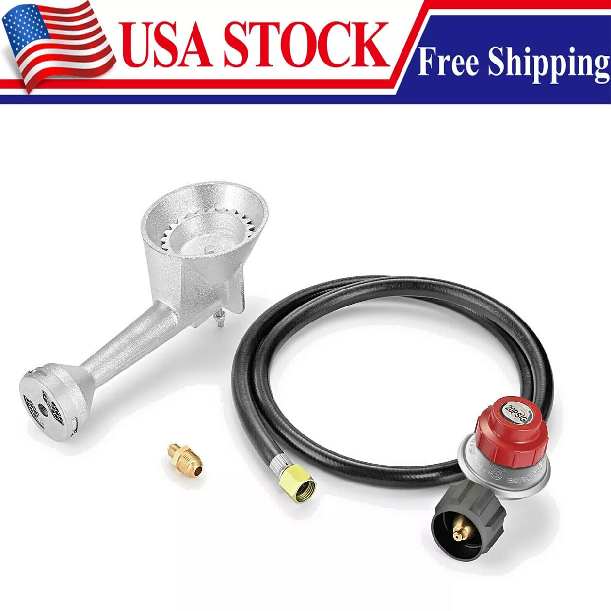Propane Cast-Iron Round Burner & 4FT 20PSI High Pressure Regulator Hose& Fitting gallery