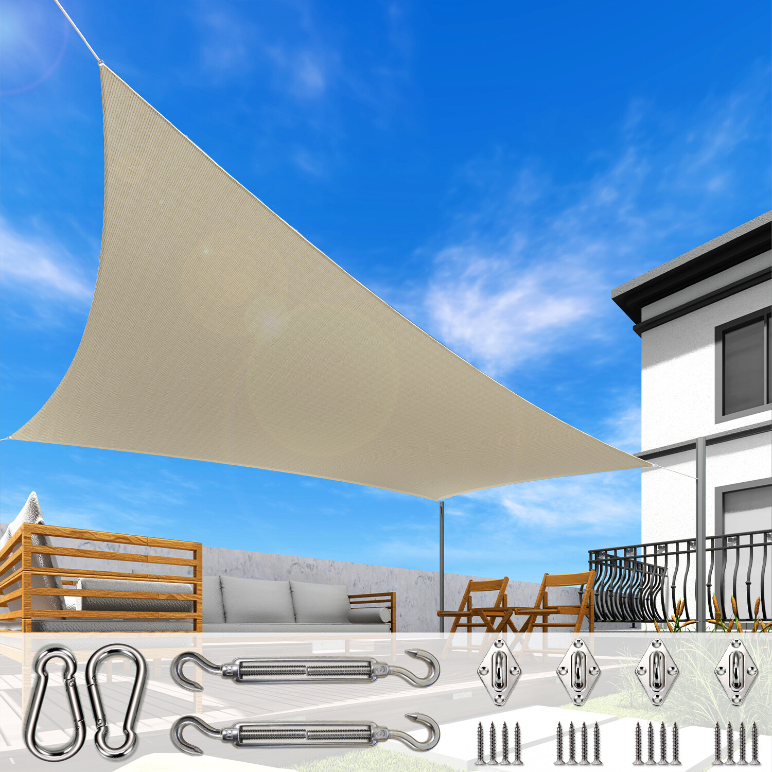 Beige Rectangle Sun Shade Sail Fabric Awning Top Canopy Custom 5' -24' W/6'' KIT gallery