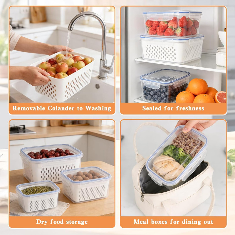 Fruit Storage Containers for Fridge, 4 in 1 Food Storage Container, Produce Stor gallery