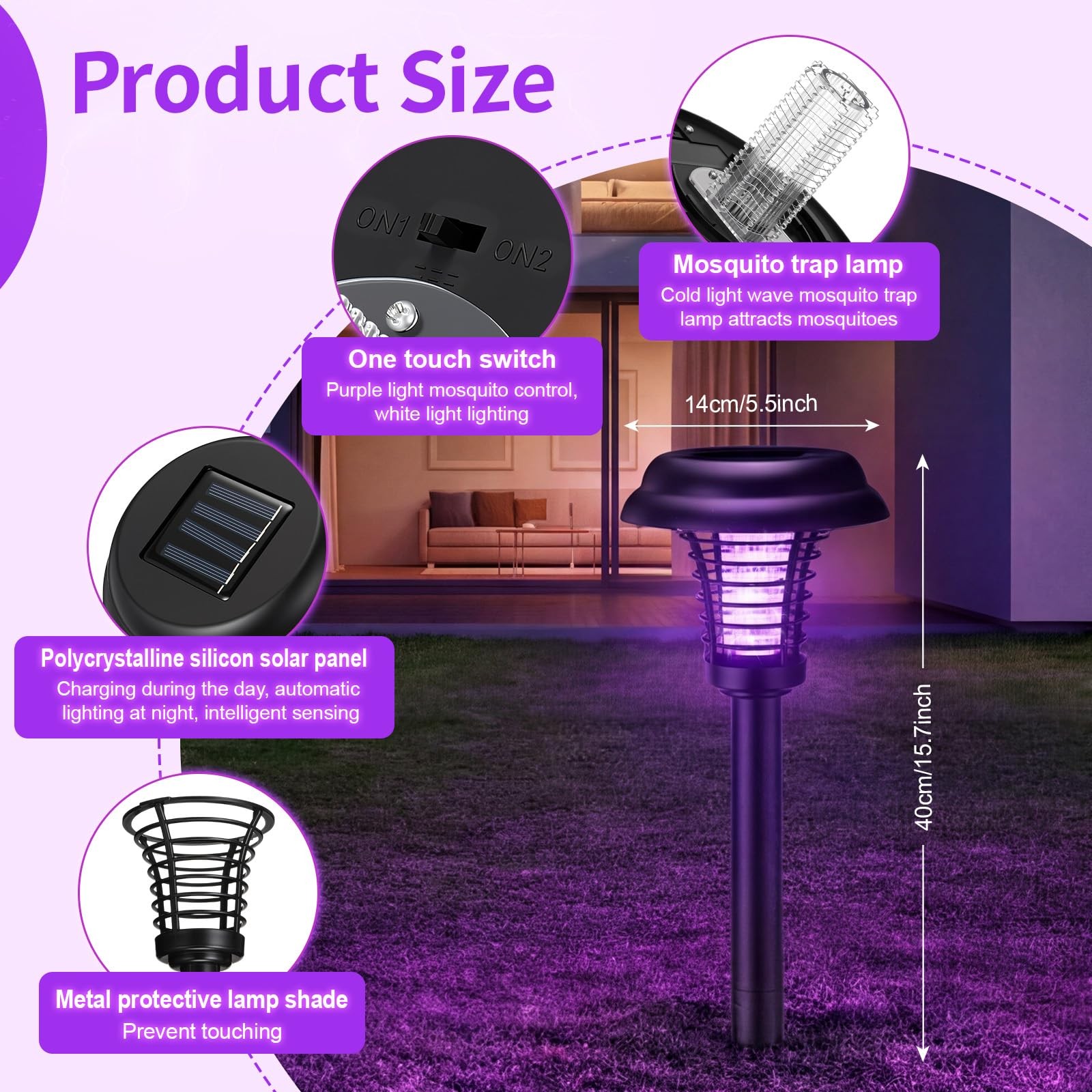 4PCS Solar Bug Zapper Outdoor Waterproof Mosquito Killer Lamp Garden Patio Light gallery