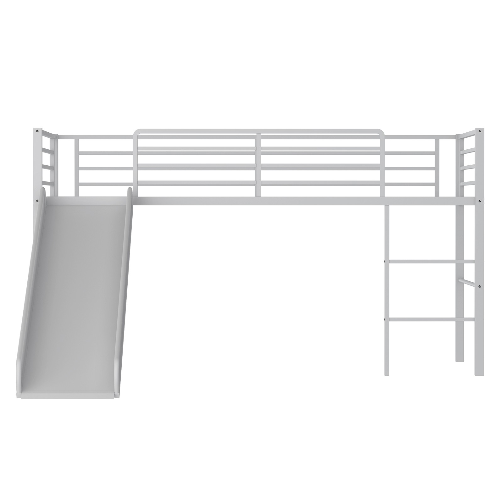 Twin Metal Loft Bed w/Slide Guardrails Built-in Ladder Low Bed Frame Silver gallery