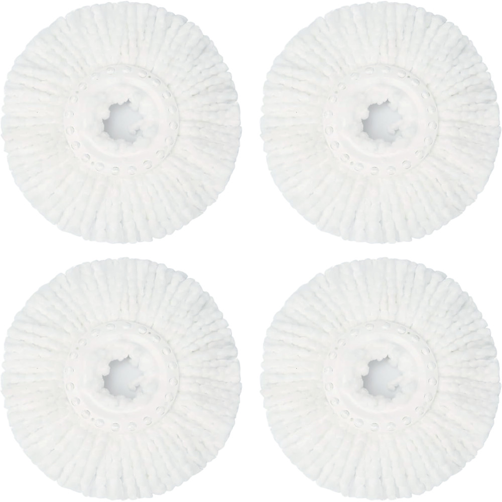 4 Pack 360° Spin Mop Replacement Head, Round Shape Standard Size Microfiber