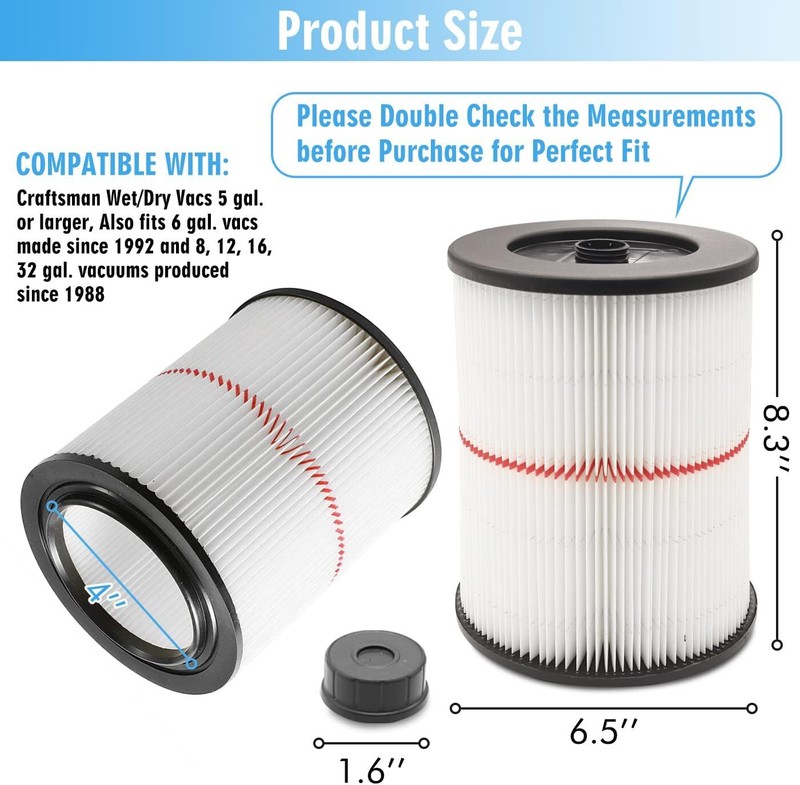 Replacement Shop Vac Filter for Sears Craftsman 5+ 6 8 12 16 gallon Wet Dry Vac gallery