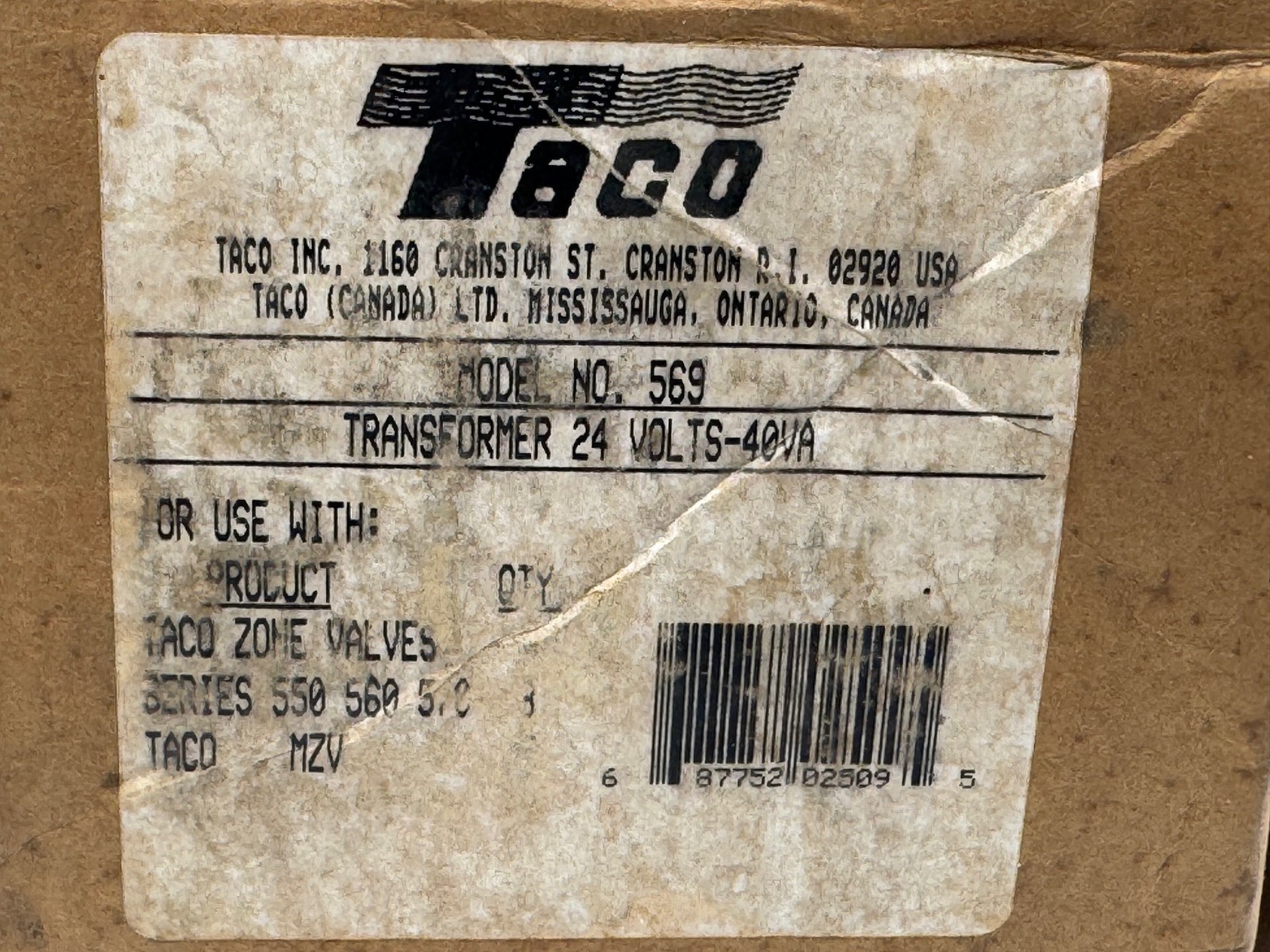 Taco Transformer - Model Number 569 24 Volts gallery