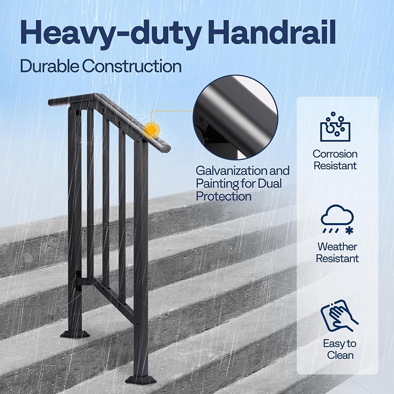 2Pack 2 Step Galvanized Steel Step Handrail Stair Railing Outdoor Deck Hand Rail gallery