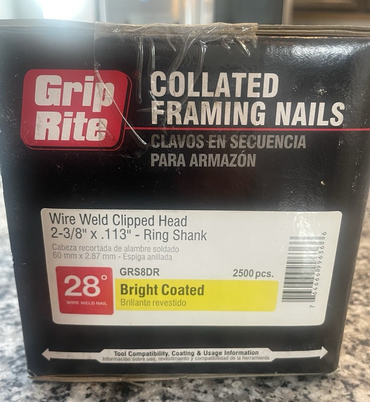 Grip Rite Collated Framing Nails | Wire Weld Clipped Head | 2-3/8"x .113" | 2500 gallery