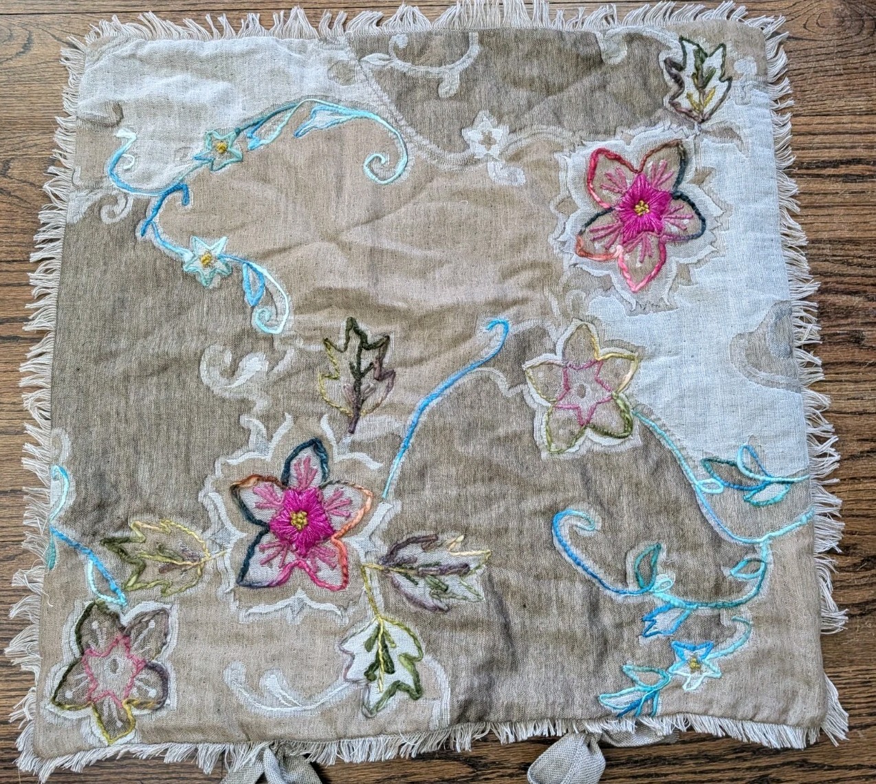 Soft Surroundings 26" Boho Wool Blend Floral Cottagecore Euro Sham Fringe gallery