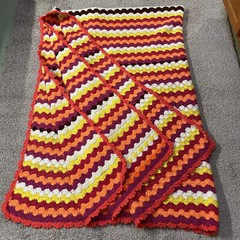 Queen Size Crocheted Blanket Bed Spread Orange Red Yellow Purple Brown