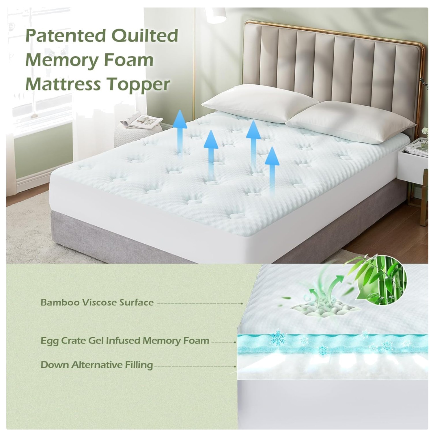 Cal King Memory Foam Mattress Topper with Bamboo Cover gallery