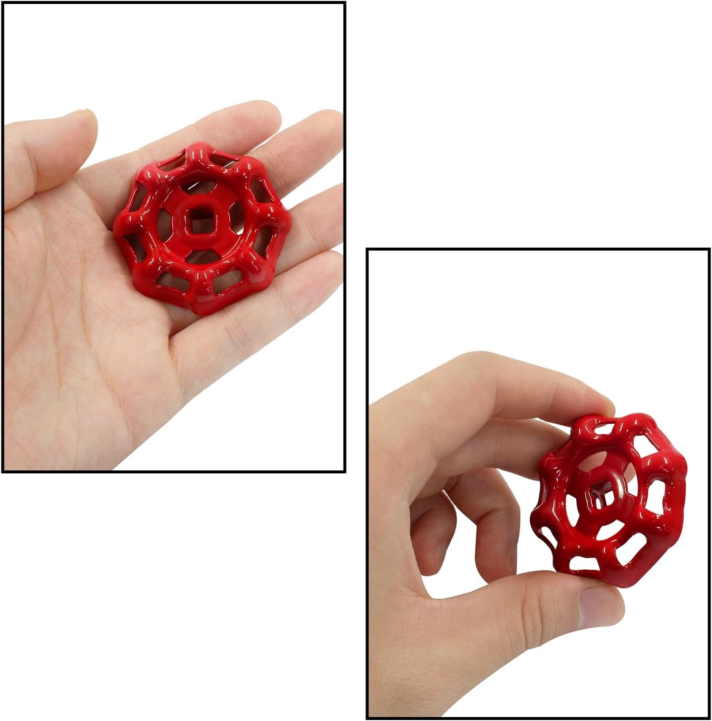 2Pcs Red Round Wheel Handle Hose Bib 6x6mm Iron Outside 6x6mm, gallery