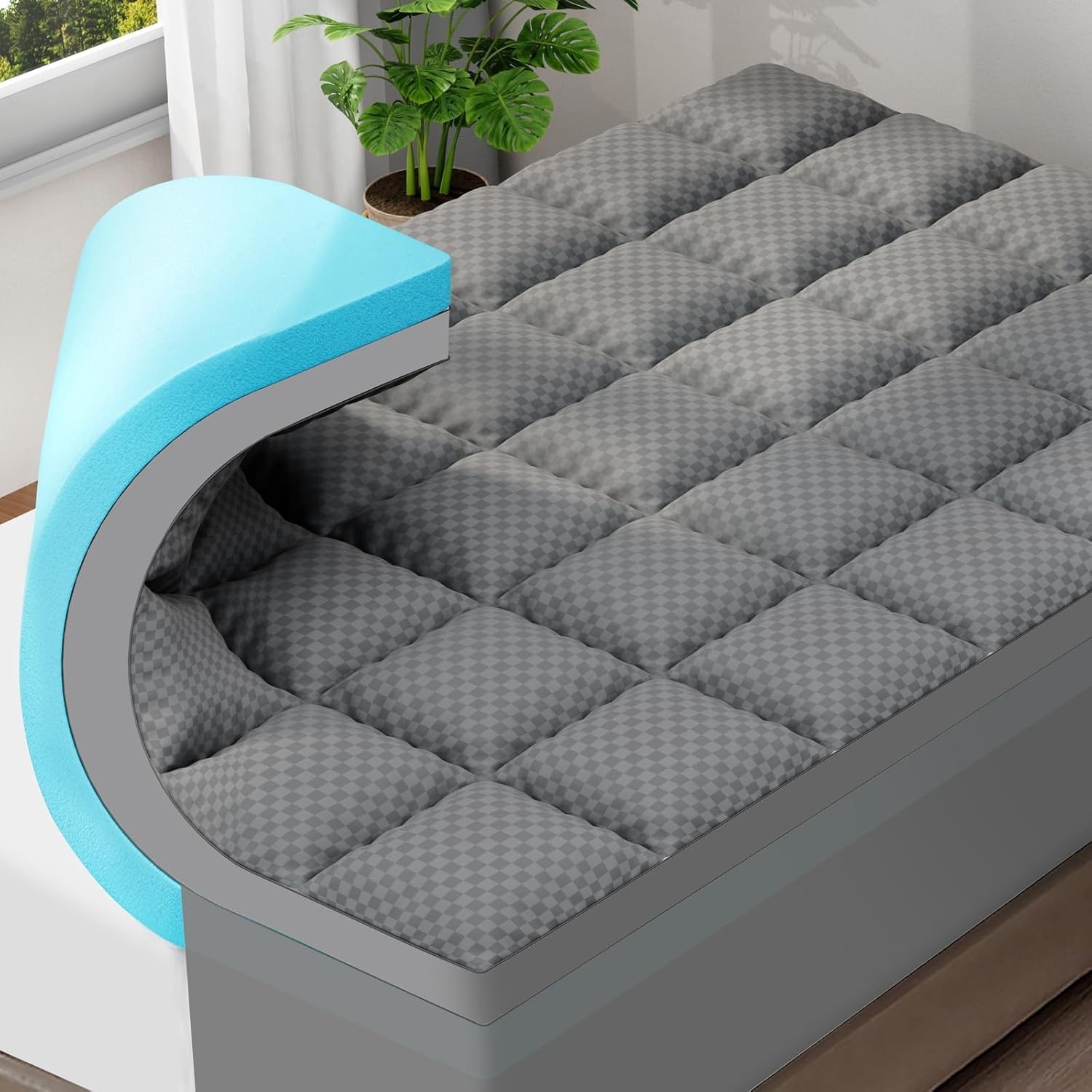 Dual-Layer 4 Inch Queen Mattress Topper for Back Pain, 2 Inch Gel Memory Foam gallery
