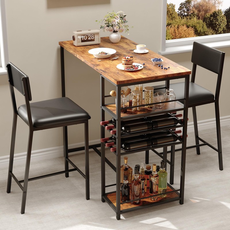 Dining Table Set for 2, Counter Height Table with 2 Upholstered Chairs and St... gallery