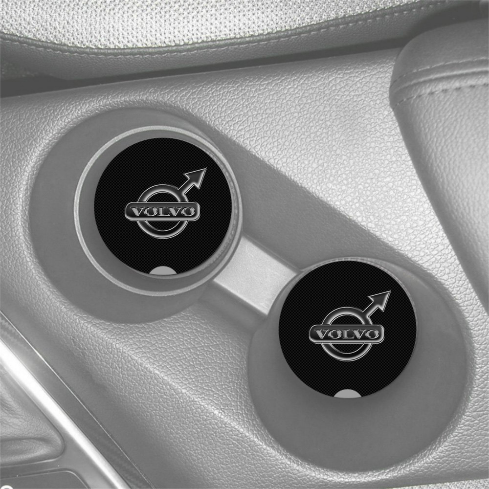VOLVO GRAY PATTERNED DESIGN CUSTOM SANDSTONE CAR COASTERS ABSORBS SET (2)