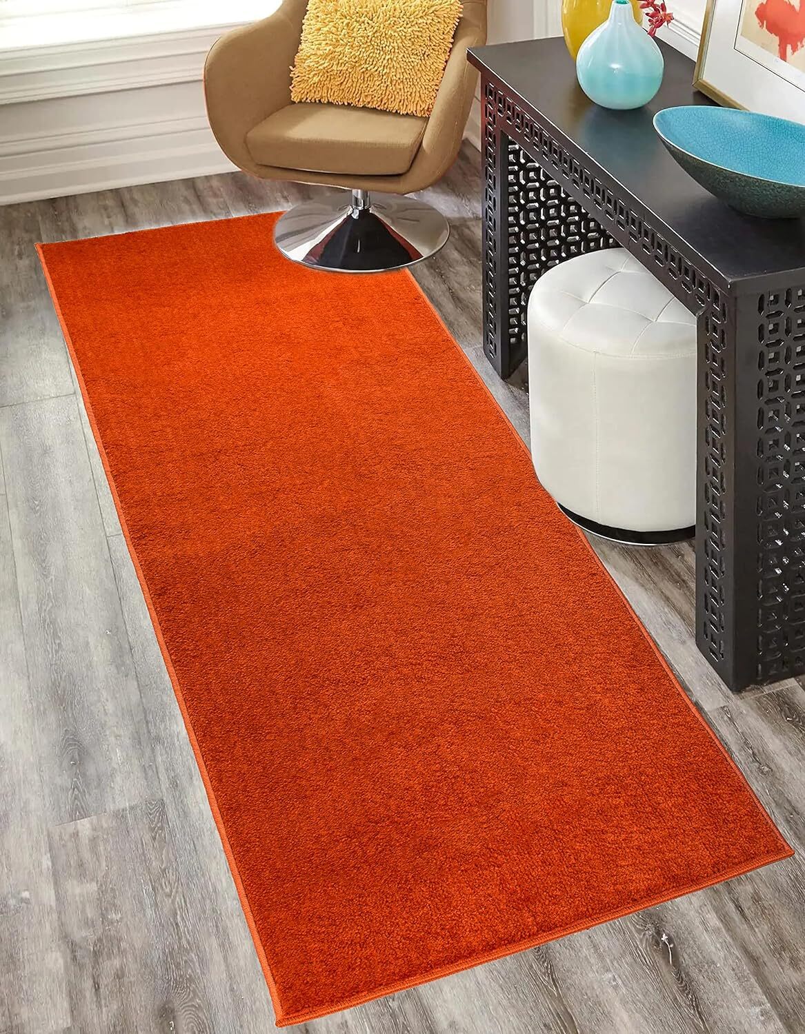 Custom Size Euro Collection Orange Color Medium Pile Washable Non Slip Runner gallery