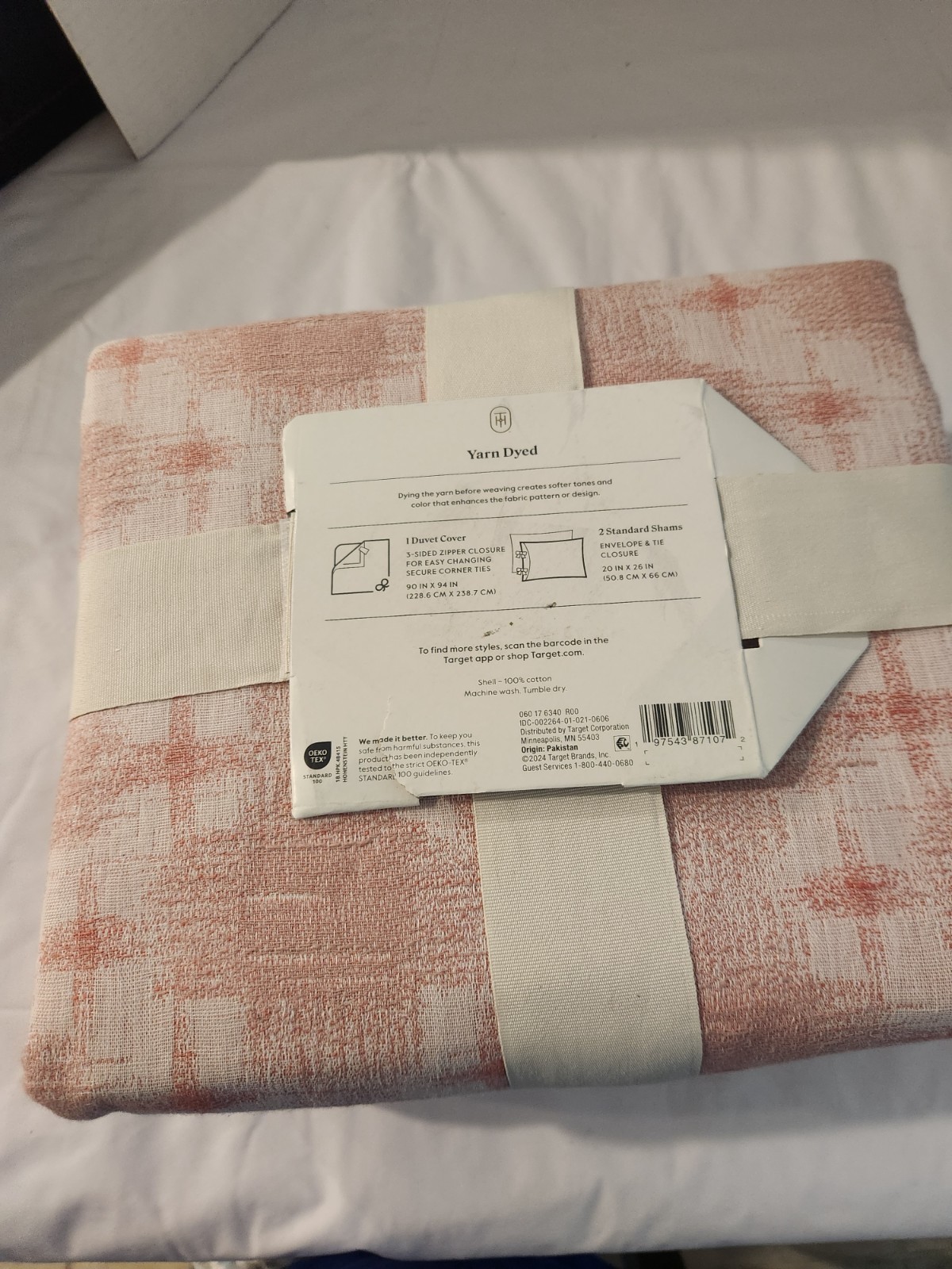 Threshold Fill/Queen 3 Pcs Yarn Dyed Duvet Cover Set Pink 100% Cotton gallery