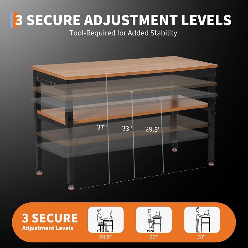 Height Adjustable Workbench 48"x 24" Large Capacity Heavy-Duty Power Outlets gallery