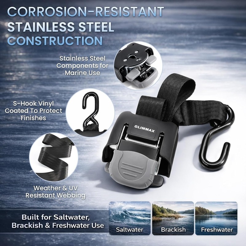 Retractable Boat Transom Tie down Straps, 2X43 Inch 2500 Lbs Break Strength, 1-P gallery