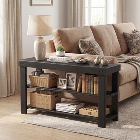 19" Bamboo Shoe Rack & Bench, 3-Tier 280 lb Capacity, Entryway Organizer, Black gallery