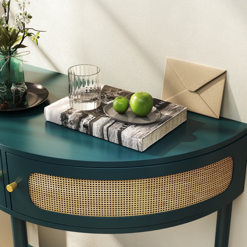 Half Moon Design End Table,Entryway Console Table with 2 Storage Cabinet gallery