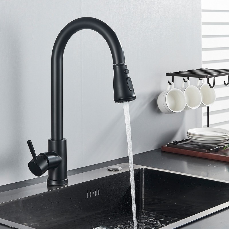 Kitchen Sink Faucet Black Pull Down/Out Sprayer Swivel Single Handle Mixer Taps gallery