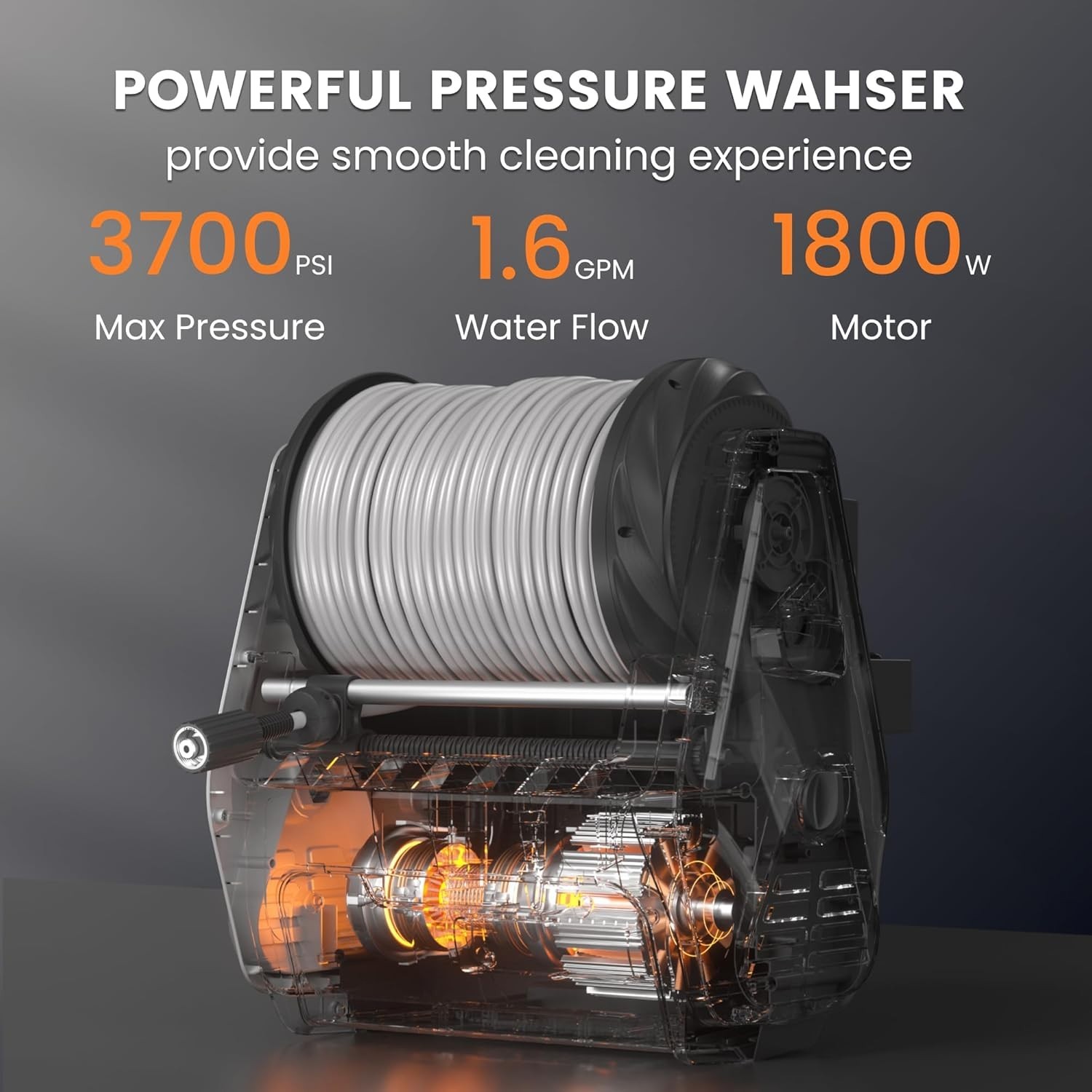 Giraffe Tools Max 3700PSI Electric Power Pressure Washer 100FT Hose Wall Mounted gallery