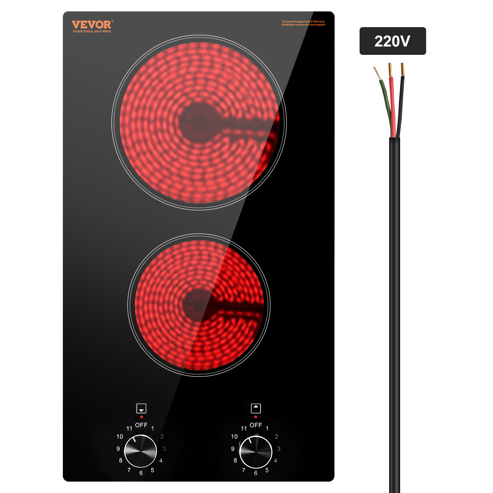VEVOR Built-in Electric Cooktop Radiant Ceramic Cooktop 2 Burners 20.1x11.6 inch gallery