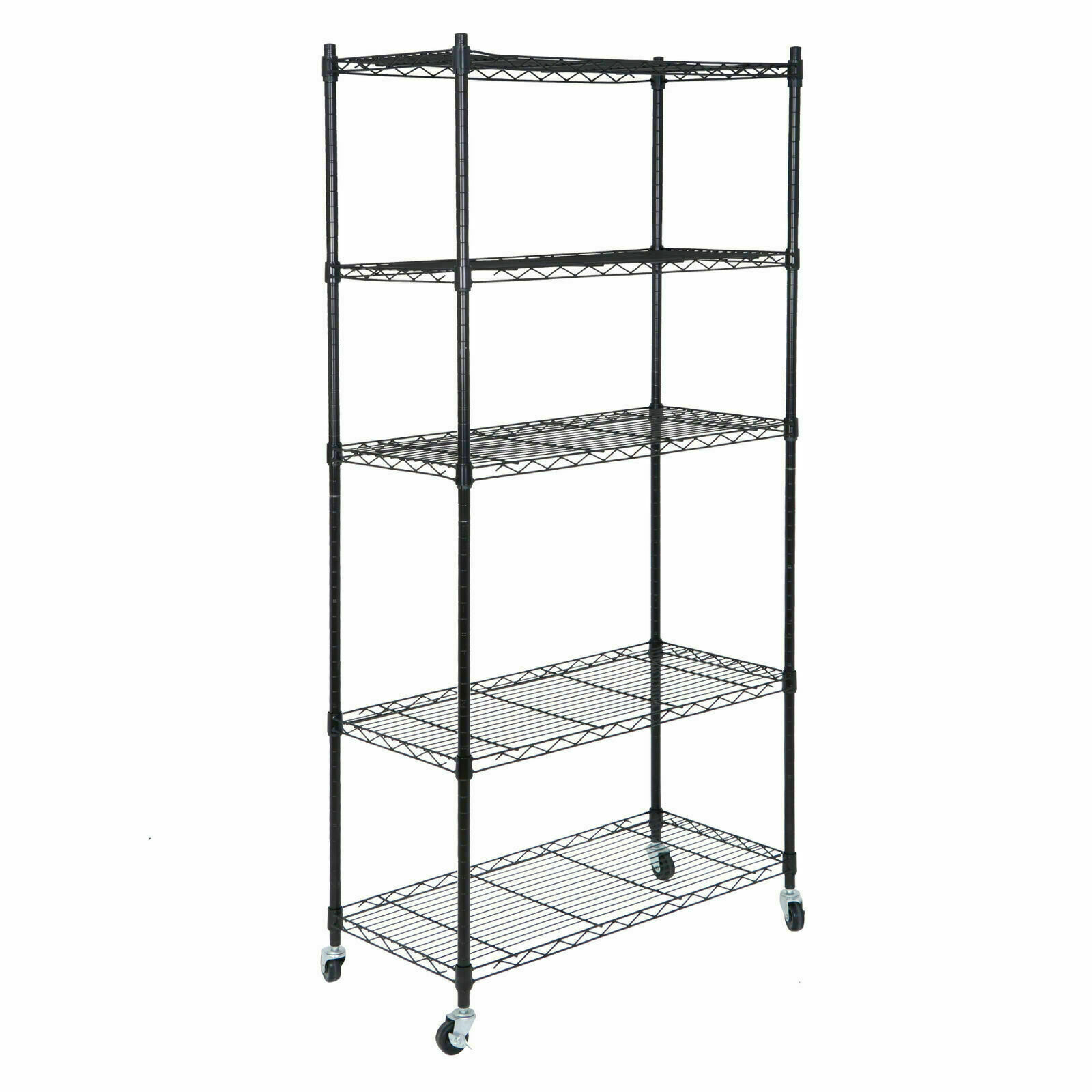 5-Tier Storage Wire Unit Rack Large Space Shelves Rolling with 4 Wheels Casters gallery