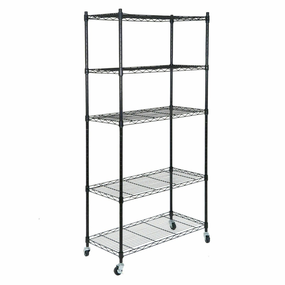 5-Tier Storage Wire Unit Rack Large Space Shelves Rolling with 4 Wheels Casters
