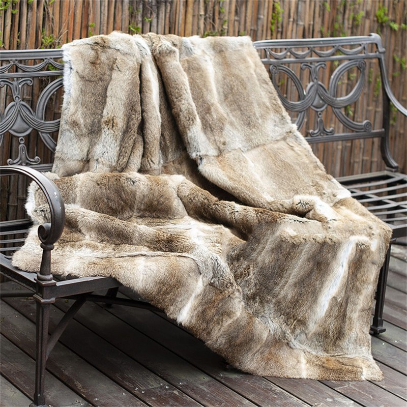 100% Genuine Real Rabbit Fur Throw Soft Bedspread Blanket 55in×63in Straw yellow gallery