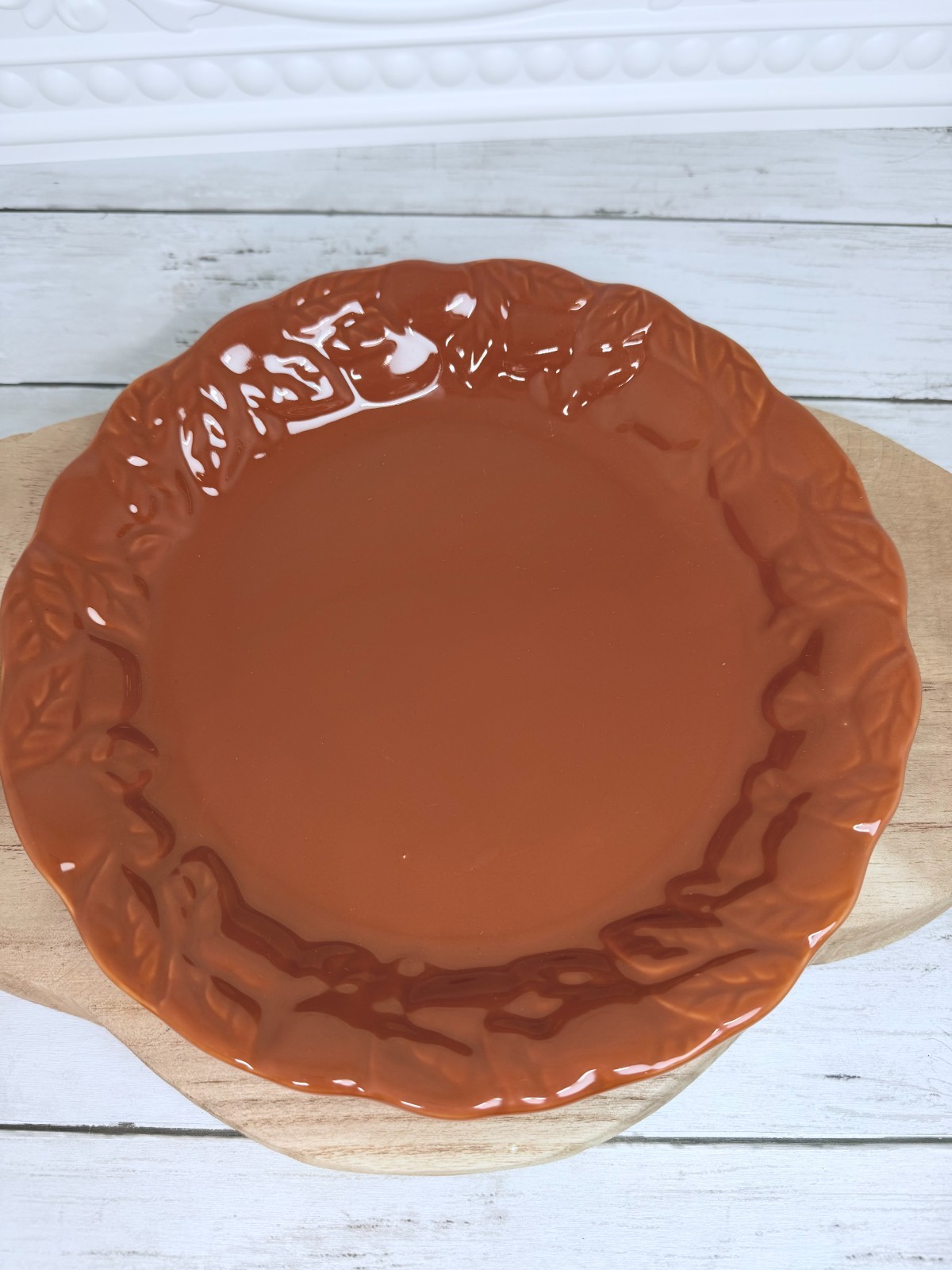 Home Interiors Terracotta Orange Decorative Leaf Rim Ceramic Serving Bowl Plate gallery