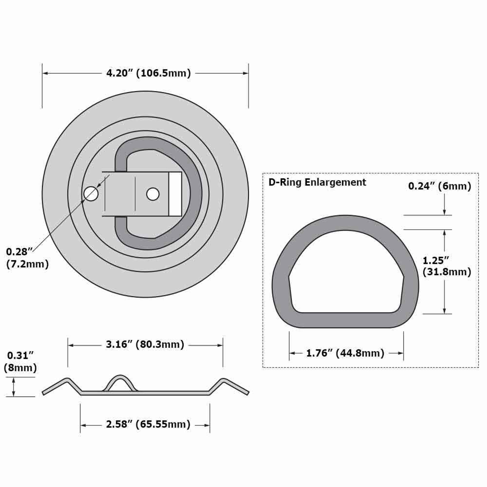 USCC Flush Mount D-ring Tie Down / Mounting Ring - Type 316 Stainless Steel gallery