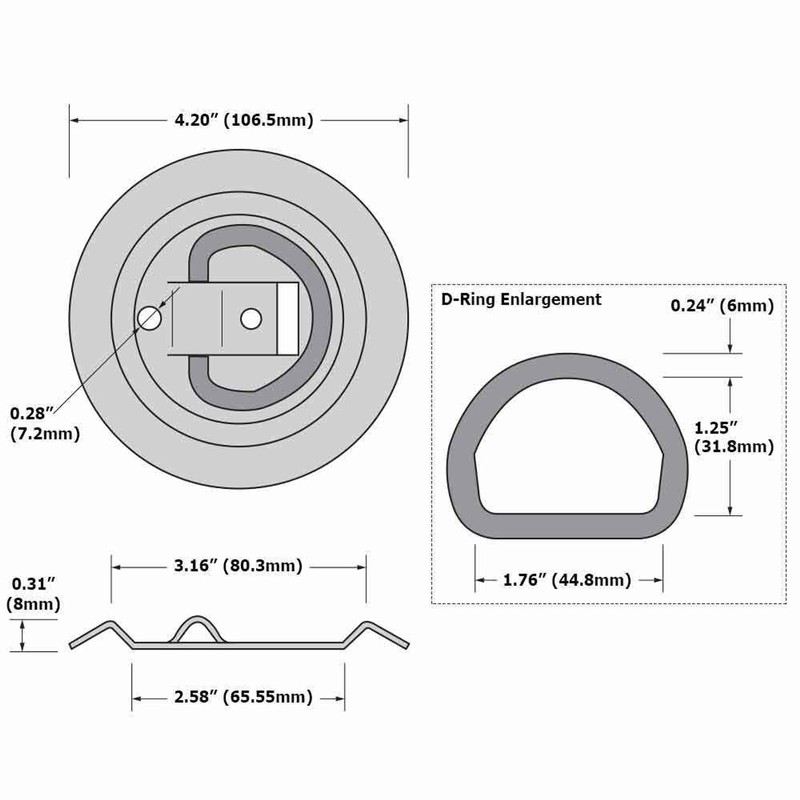 USCC Flush Mount D-ring Tie Down / Mounting Ring - Type 316 Stainless Steel gallery